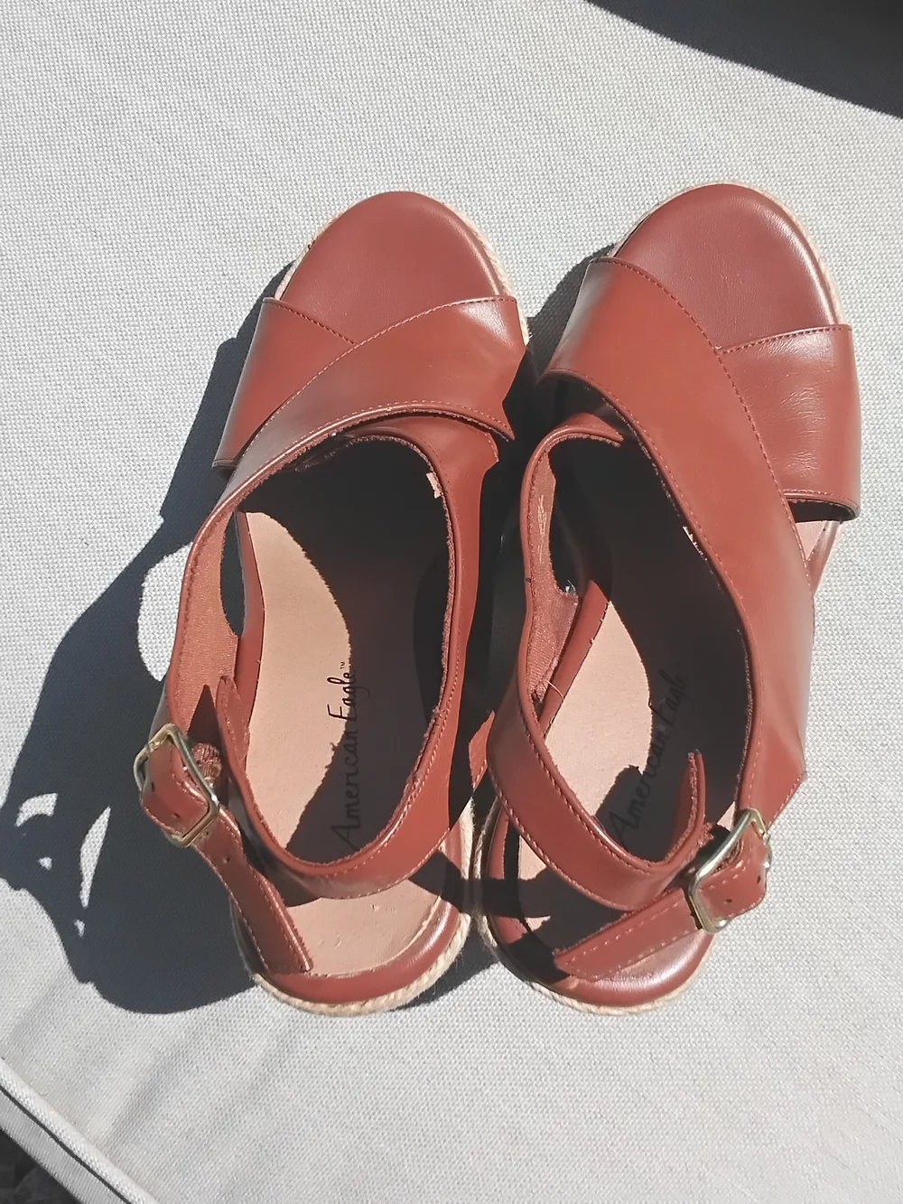 American Apparel Tan Leather Wedge Espadrilles Size 7